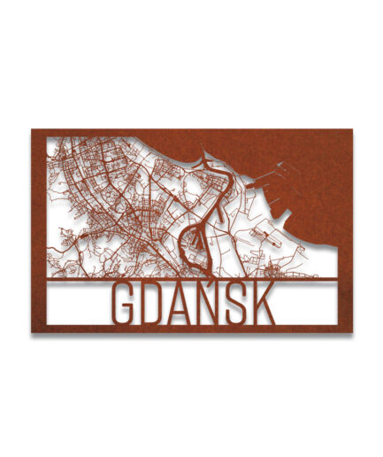 City map of Gdańsk - Corten steel