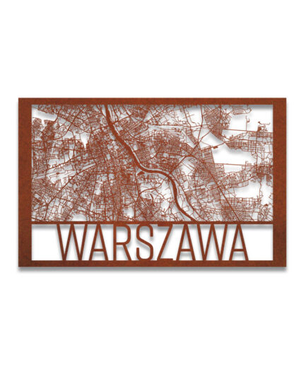 City map of Warsaw - Corten steel