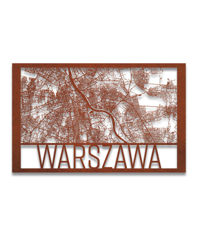 City map of Warsaw - Corten steel
